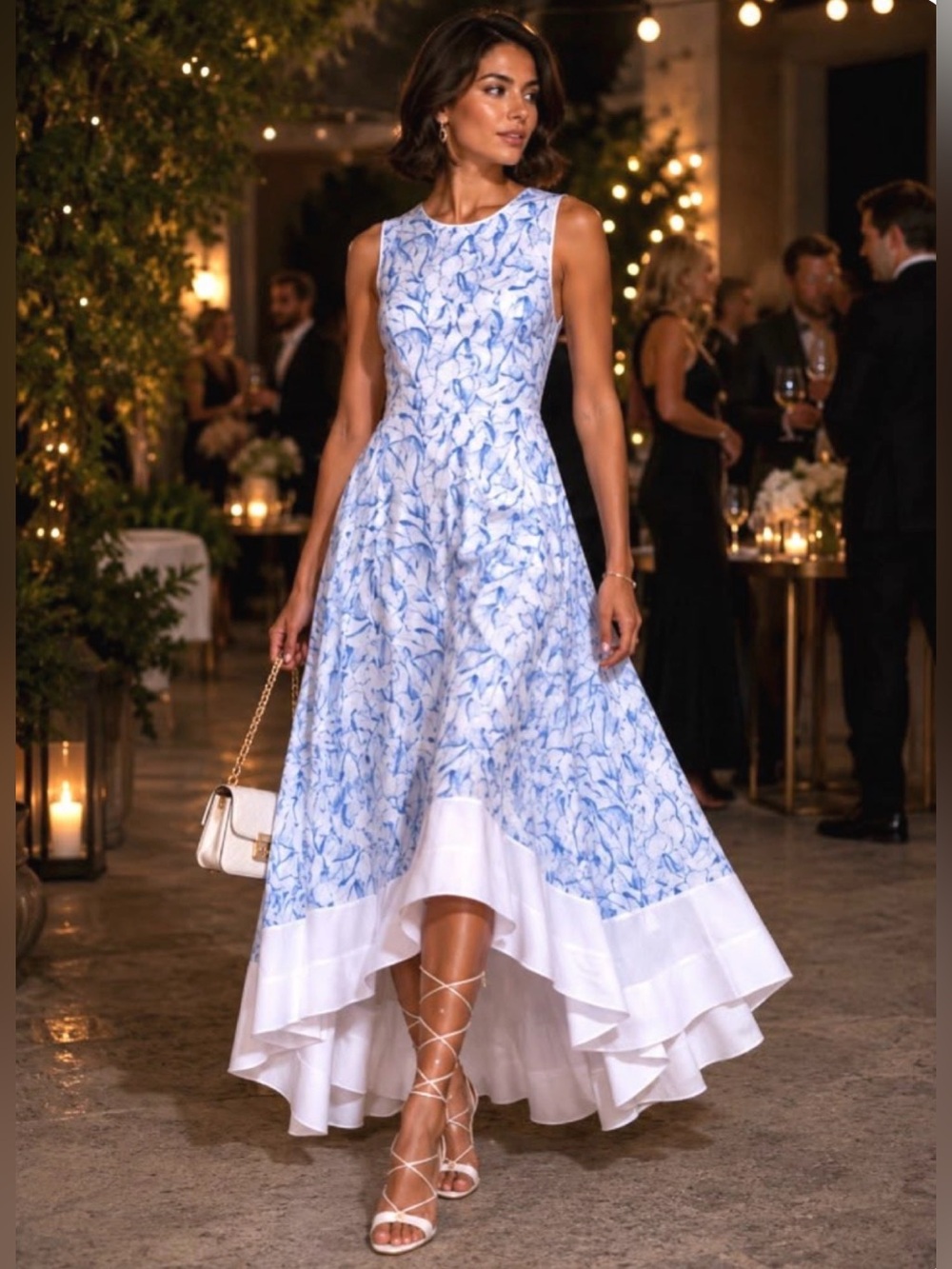 Tory Burch Blue Blaire Open Back High Low Hem Dress. Size 12.